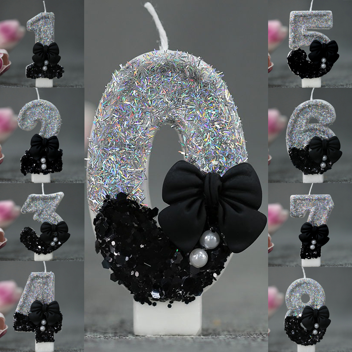 Candle Supplies In - Midnight Bow & Pearl 0-9 Number